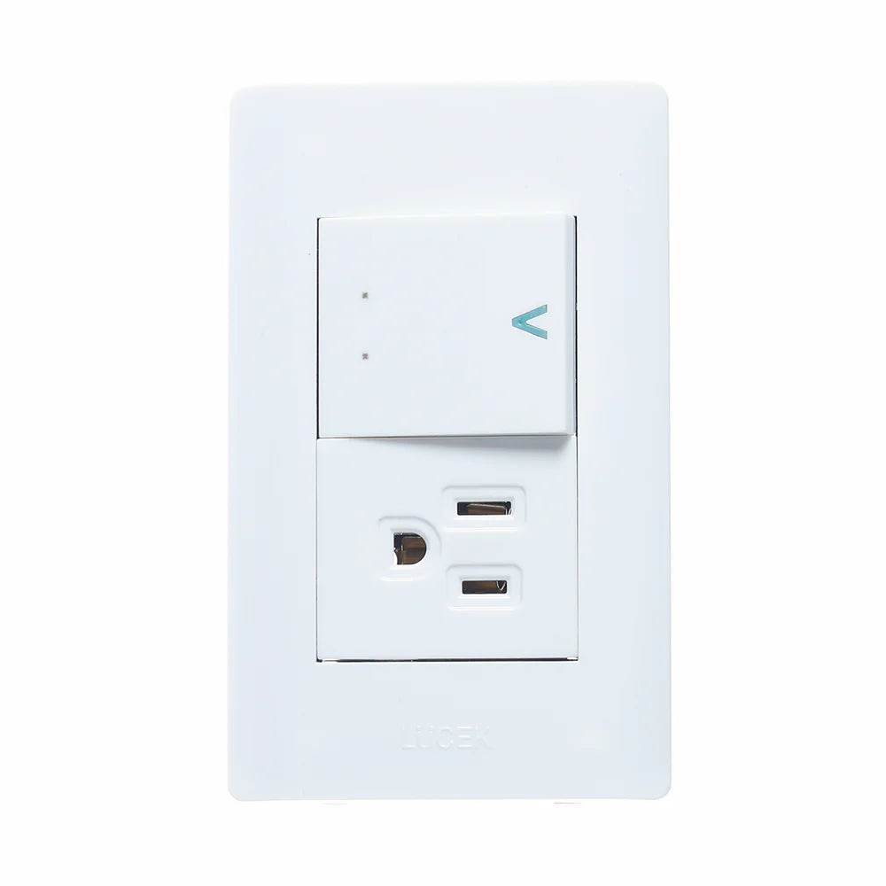 PLACA CON 1 INTERRUPTOR DE ESCALERA Y 1 CONTACTO DE 1.5 MÓDULOS.