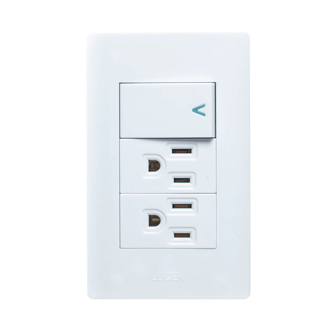 PLACA CON 1 INTERRUPTOR SENCILLO Y 2 CONTACTOS DE 1 MÓDULO.