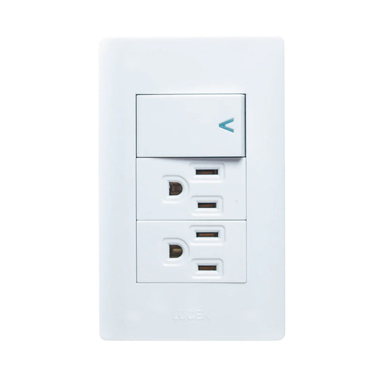 PLACA CON 1 INTERRUPTOR SENCILLO Y 2 CONTACTOS DE 1 MÓDULO.