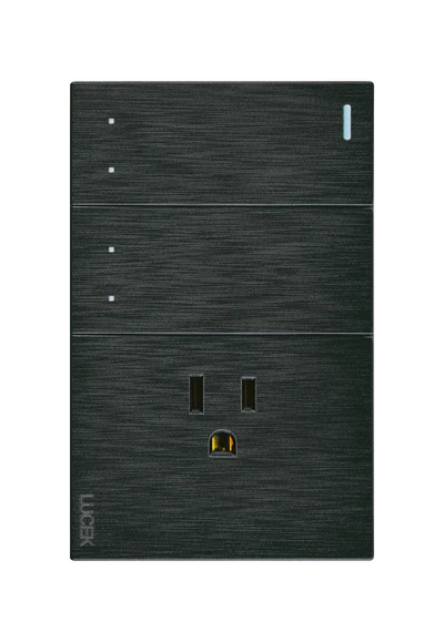 PLACA PLANA CON 2 INTERRUPTORES DE ESCALERA Y 1 CONTACTO DE 1 MÓDULO FLAT