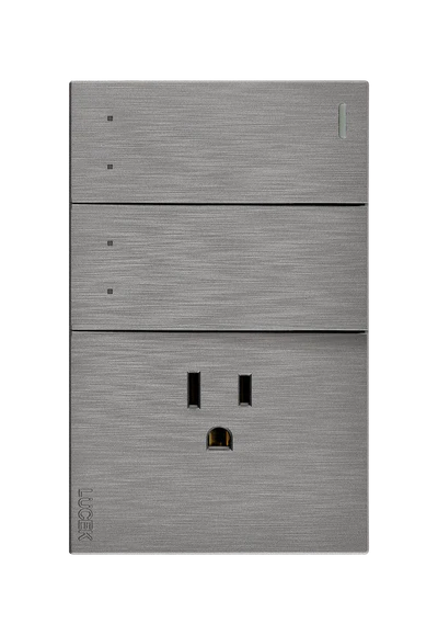 PLACA PLANA CON 2 INTERRUPTORES DE ESCALERA Y 1 CONTACTO DE 1 MÓDULO FLAT