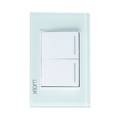 PLACA CON 1 INTERRUPTOR SENCILLO Y 1 DE ESCALERA DE 1.5 MÓDULOS CRISTAL