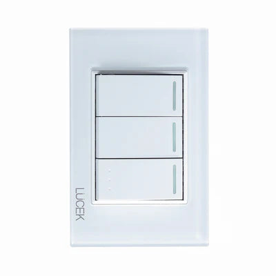 PLACA CON 2 INTERRUPTORES SENCILLOS Y 1 DE ESCALERA DE 1 MÓDULO CRISTAL DORADO MARFIL.