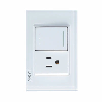 PLACA CON 1 INTERRUPTOR DE ESCALERA Y 1 CONTACTO DE 1.5 MÓDULOS CRISTAL