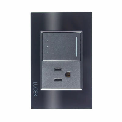 PLACA CON 1 INTERRUPTOR DE ESCALERA Y 1 CONTACTO DE 1.5 MÓDULOS CRISTAL