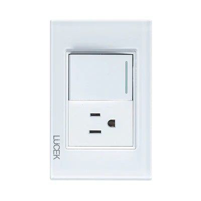 PLACA CON 1 INTERRUPTOR SENCILLO Y 1 CONTACTO DE 1.5 MÓDULOS CRISTAL