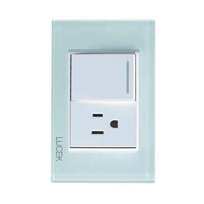 PLACA CON 1 INTERRUPTOR SENCILLO Y 1 CONTACTO DE 1.5 MÓDULOS CRISTAL