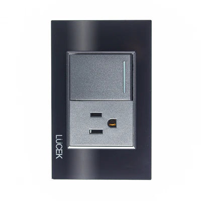 PLACA CON 1 INTERRUPTOR SENCILLO Y 1 CONTACTO DE 1.5 MÓDULOS CRISTAL