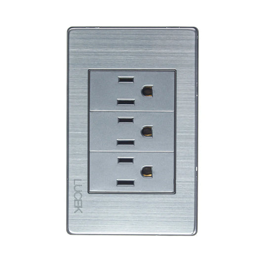 PLACA METÁLICA CON 3 CONTACTOS DE 1 MÓDULO PLATEADO.