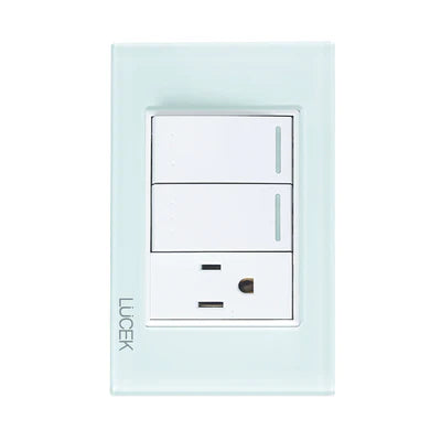 PLACA CON 2 INTERRUPTORES ESCALERA Y 1 CONTACTO DE 1 MÓDULO