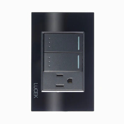 PLACA CON 2 INTERRUPTORES ESCALERA Y 1 CONTACTO DE 1 MÓDULO