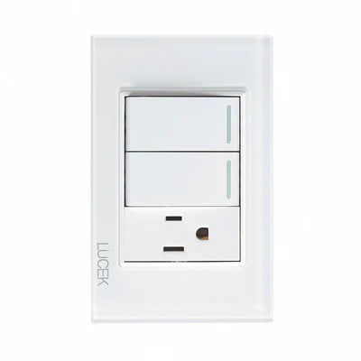 PLACA CON 2 INTERRUPTORES SENCILLOS Y 1 CONTACTO DE 1 MÓDULO CRISTAL