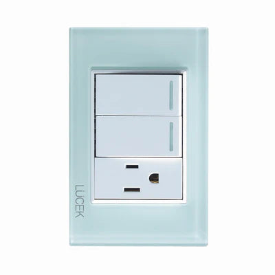 PLACA CON 2 INTERRUPTORES SENCILLOS Y 1 CONTACTO DE 1 MÓDULO CRISTAL