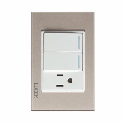 PLACA CON 2 INTERRUPTORES SENCILLOS Y 1 CONTACTO DE 1 MÓDULO CRISTAL