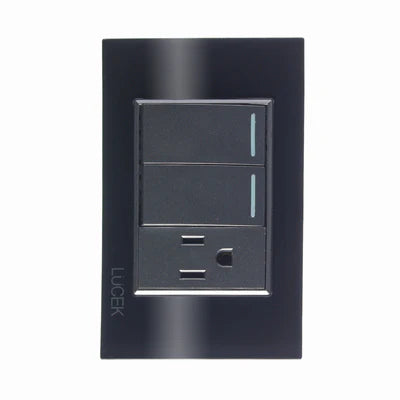 PLACA CON 2 INTERRUPTORES SENCILLOS Y 1 CONTACTO DE 1 MÓDULO CRISTAL