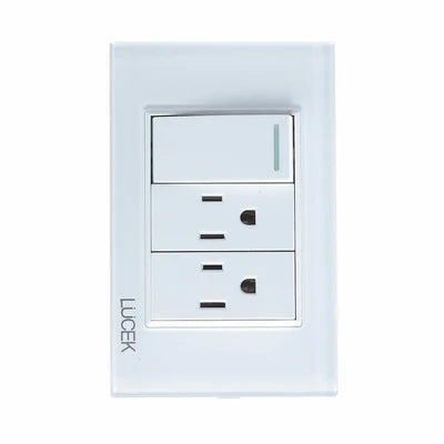 PLACA CON 1 INTERRUPTOR SENCILLO Y 2 CONTACTOS DE 1 MÓDULO CRISTAL