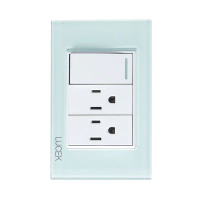 PLACA CON 1 INTERRUPTOR SENCILLO Y 2 CONTACTOS DE 1 MÓDULO CRISTAL