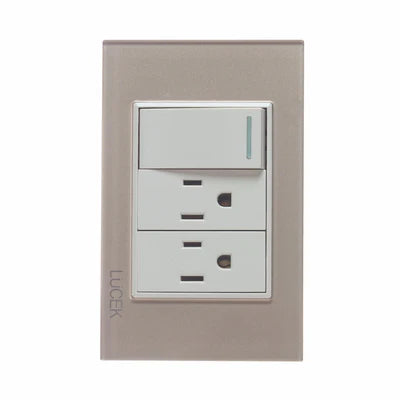 PLACA CON 1 INTERRUPTOR SENCILLO Y 2 CONTACTOS DE 1 MÓDULO CRISTAL